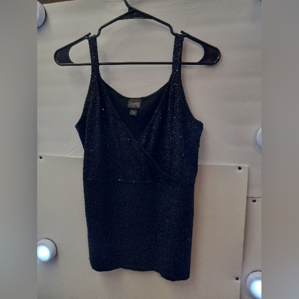 Eileen Fisher Sequined 80% Silk Sparkle Boho-Chic Tank Top Feminine Celebration